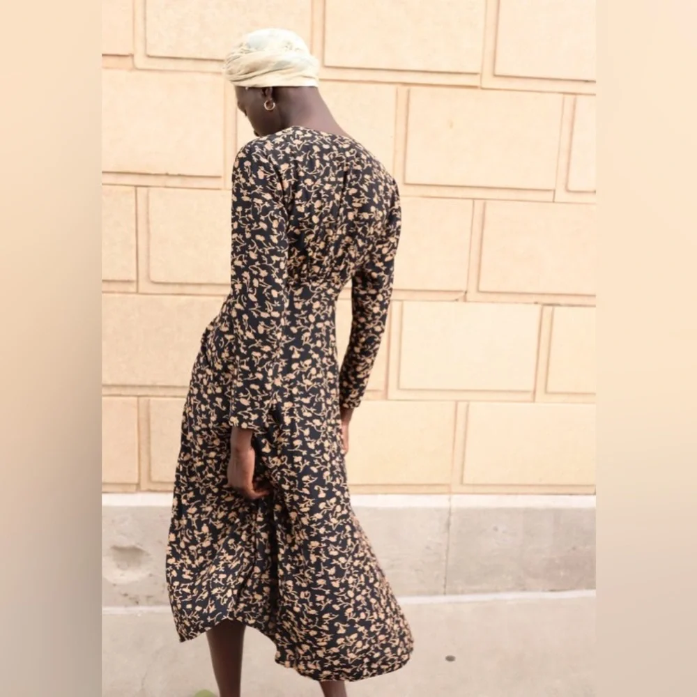 Hugo Buscati SZ 14 Vintage Brown/Black Floral MIDI Dress - Picture 7 of 14